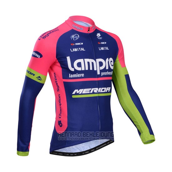 2014 Fahrradbekleidung Lampre Merida Rosa und Blau Trikot Langarm und Tragerhose - zum Schließen ins Bild klicken